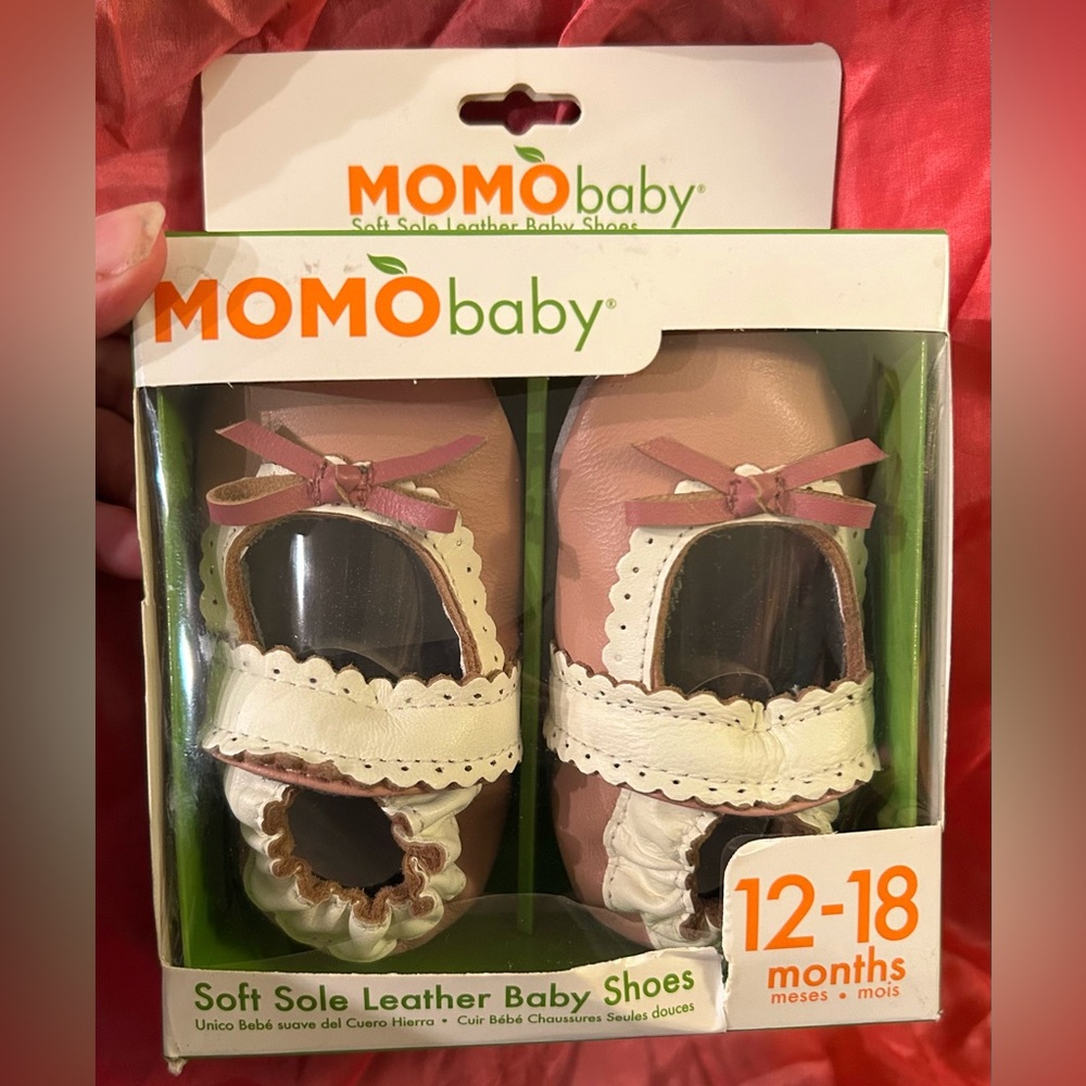 Momo Baby Soft Sole Leather Baby Shoes Pink Lacy Mary Jane 12-18 months (5 in)
